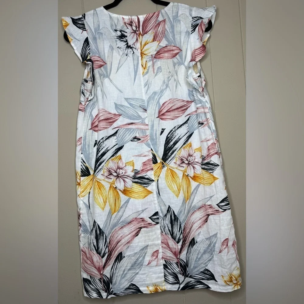 100% Linen C&C California Floral Flutter Sleeve Mini Dress Womens XS